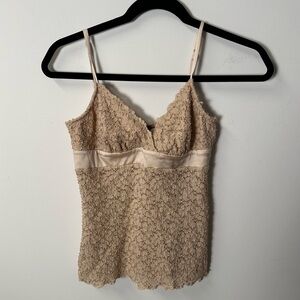 Y2K BEBE women's beige lace eyelet tank, M.